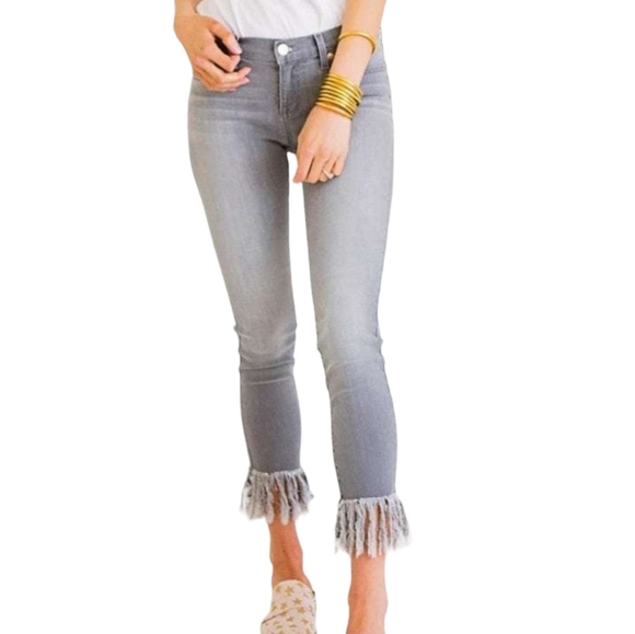 Karlie Fringe Skinny Stretch Mid-to-High-Rise Grey Jeans, Size 26 - Picture 9 of 9